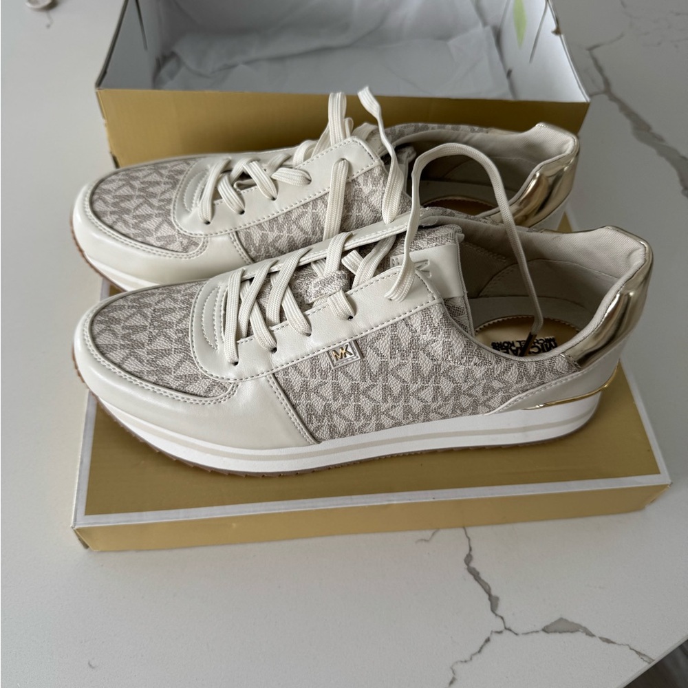 Michael Kors Cream and Gold Logo Sneakers